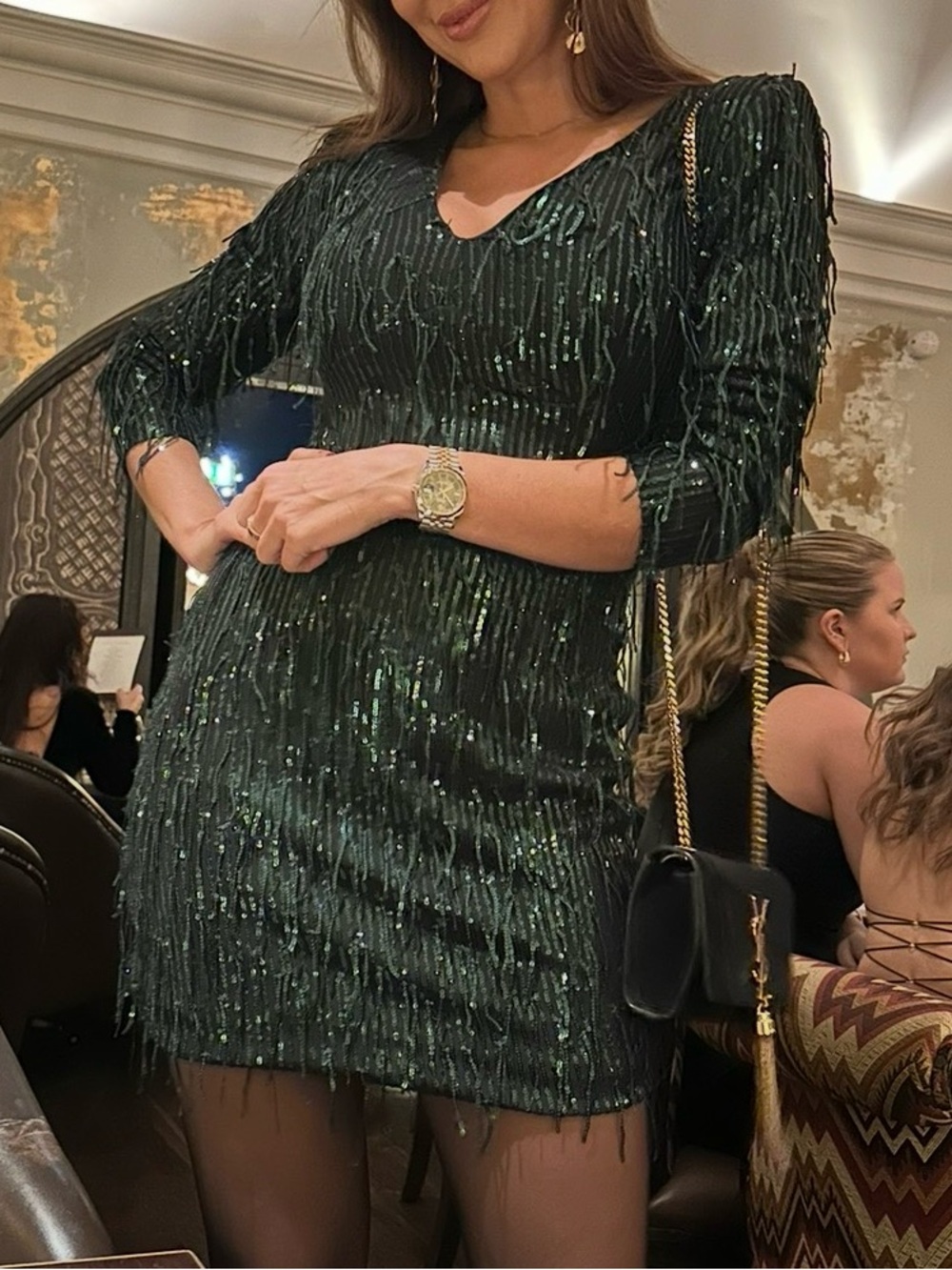 Green Sequin Fringe Mini Dress | Statement Party Cocktail Dress